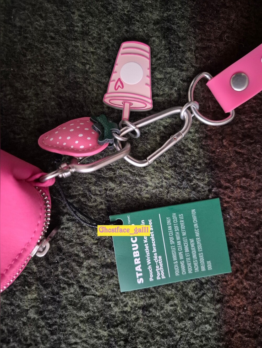 2026 Starbucks Pink Collection Strawberry Coin Pouch Keychain with Strap - Picture 2 of 3
